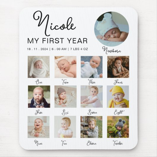 Baby First Year 12 Monate Foto Collage Modern Mousepad (Vorne)
