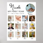 Baby First Year 12 Monate Foto Collage Modern Poster (Vorne)