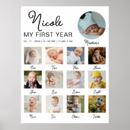 Baby First Year 12 Monate Foto Collage Modern Poster