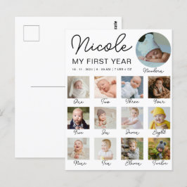 Baby First Year 12 Monate Foto Collage Modern Postkarte