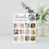 Baby First Year 12 Monate Foto Collage Modern Postkarte (Stehend Vorderseite)