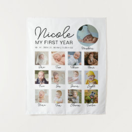Baby First Year 12 Monate Foto Collage Modern Wandteppich