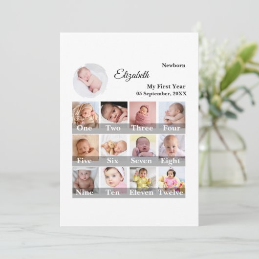 Baby First Year 12 Month Photo Collage Milestone (Stehend Vorderseite)