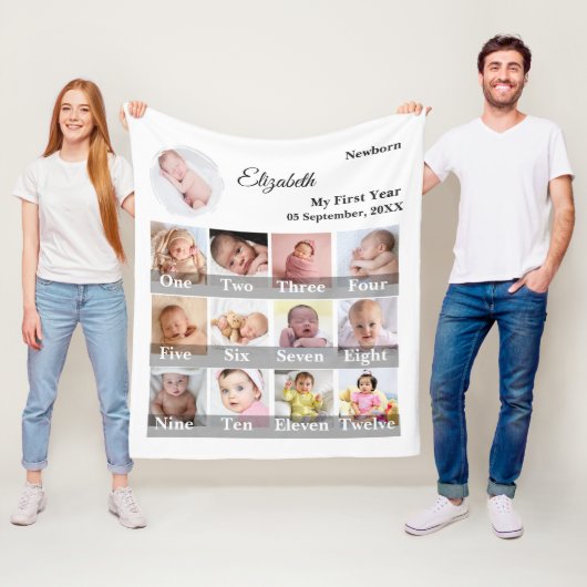 Baby First Year 12 Month Photo Collage  Milestone Fleecedecke (Beispiel)