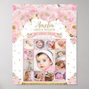 Baby First Year Birthday Foto Meilenstein Collage Poster
