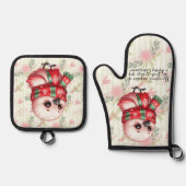 Baby Flamingo Chick Wishing You A Merry Christmas Ofenhandschuh & Topflappen-Set (Vorderseite)