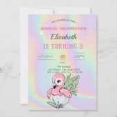 Baby Flamingo, holografischer Geburtstag Einladung (Vorderseite)