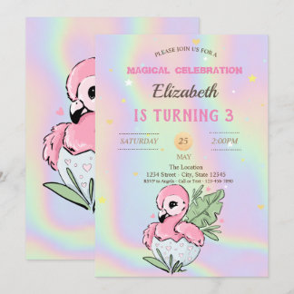 Baby Flamingo, holografischer Geburtstag Einladung