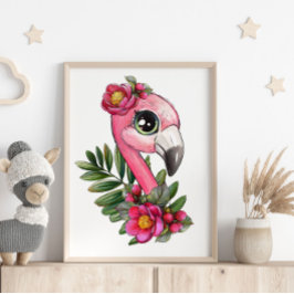 Baby Flamingo Rose Animal Poster | Wall Print