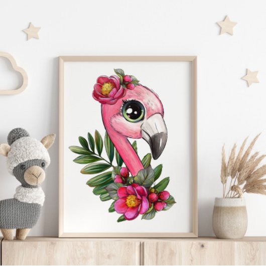 Baby Flamingo Rose Animal Poster | Wall Print