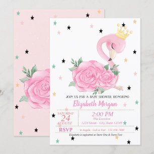 Baby Flamingo, Sterne, Prinzessin Babyparty Einladung