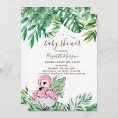 Baby Flamingo Tropical Blätter Baby Shower Einladung (Vorne/Hinten)