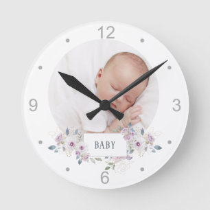 Baby   Floral Embellished Newborn Photo Runde Wanduhr
