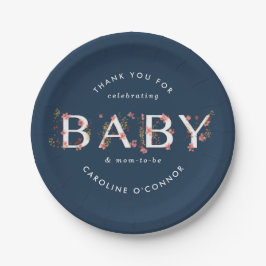 BABY Floral Garden Baby Dusche Blau Pappteller