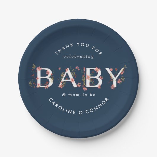 BABY Floral Garden Baby Dusche Blau Pappteller (Vorderseite)