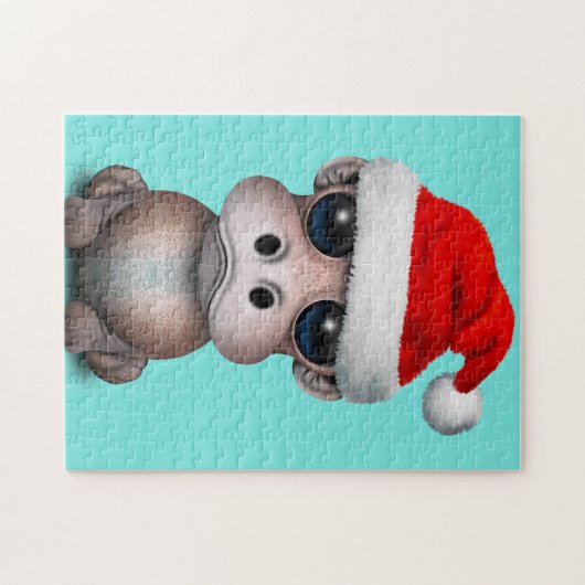 Baby-Flusspferd, das eine Weihnachtsmannmütze Puzzle (Horizontal)