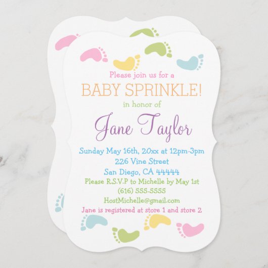 Baby Foot Prints Baby Sprinkle Einladung (Vorne/Hinten)