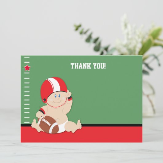 Baby Football Player (rot/schwarz) Flat Vielen Dan Dankeskarte (Stehend Vorderseite)