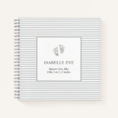 Baby Footprint Grau Stripes Baby Memory Book Notizblock (Vorderseite)