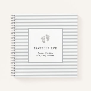 Baby Footprint Grau Stripes Baby Memory Book Notizblock