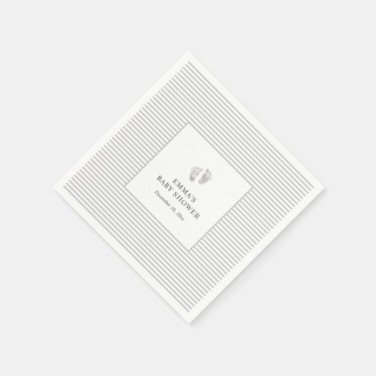 Baby Footprint Grau Stripes Napkin | Babydusche Serviette (Ecke)