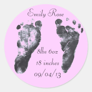Baby Footprints Birth Stats Runder Aufkleber