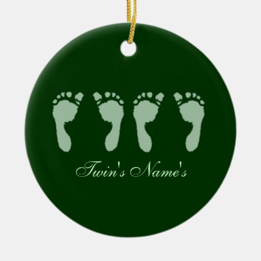 Baby Footprints (Green Twins) (Doorhanger) Keramik Ornament (Vorne)