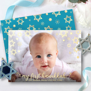 Baby-Foto 1. Chanukka Stern Davids Echtgold Folien Feiertagskarte