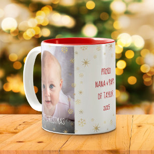 Baby Foto 1 Weihnachtsgroßeltern Schneeflocken Zweifarbige Tasse