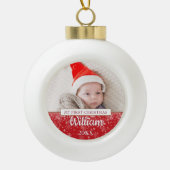 Baby Foto 1. Weihnachtsskriptschneeflocken Keramik Kugel-Ornament (Vorderseite)