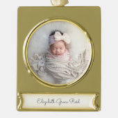 Baby FOTO Ankündigung NAME Timeless Keepake Banner-Ornament Gold (Vorderseite)
