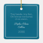 Baby Foto Aquamarin Modern Christmas White Script Keramikornament (Rückseite)