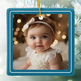 Baby Foto Aquamarin Modern Christmas White Script Keramikornament