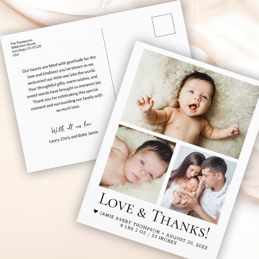Baby Foto Birth Ankündigung Liebe und Danke Postkarte