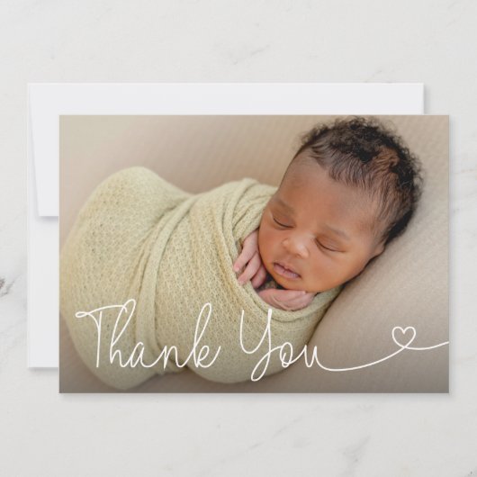 Baby Foto Birth Ankündigung Moderne Herzschrift (Vorderseite)