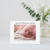 Baby Foto Birth Ankündigung Postkarte (Stehend Vorderseite)