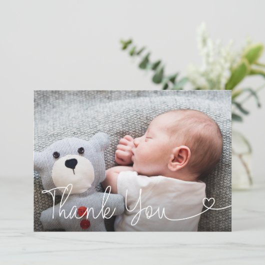 Baby Foto Birth Ankündigung Script Modern (Stehend Vorderseite)