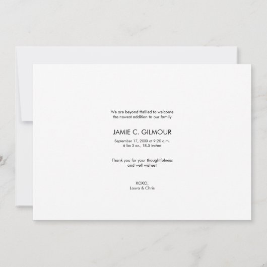 Baby Foto Birth Ankündigung Script Modern (Rückseite)