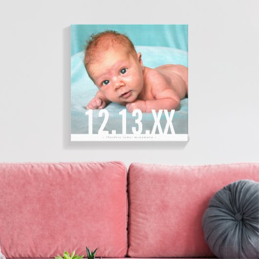 BABY FOTO BIRTH DATUM fett weißes Typüberlagerung Leinwanddruck (Insitu (Wohnzimmer))