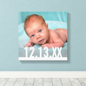 BABY FOTO BIRTH DATUM fett weißes Typüberlagerung Leinwanddruck (Insitu (Holzboden))
