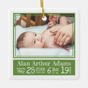 Baby Foto Birth Stats Ornament Grüne Streifen