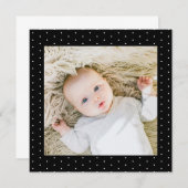Baby Foto Black und White Tiny Polka Dots Einladung (Vorne/Hinten)