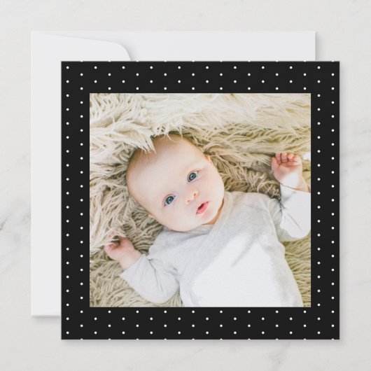 Baby Foto Black und White Tiny Polka Dots Einladung (Vorderseite)