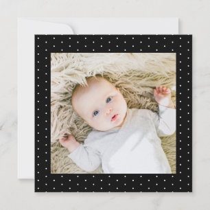 Baby Foto Black und White Tiny Polka Dots Einladung
