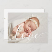 Baby Foto Chic Script Liebe Elegante Geburt Ankündigungspostkarte (Vorne/Hinten)