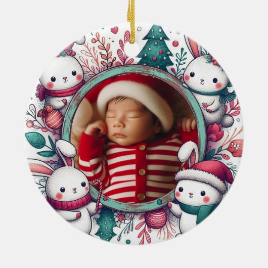 Baby Foto Christmas Bunnies Frame Keramik Ornament (Hinten)