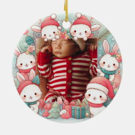 Baby Foto Christmas Bunnies Frame Keramik Ornament