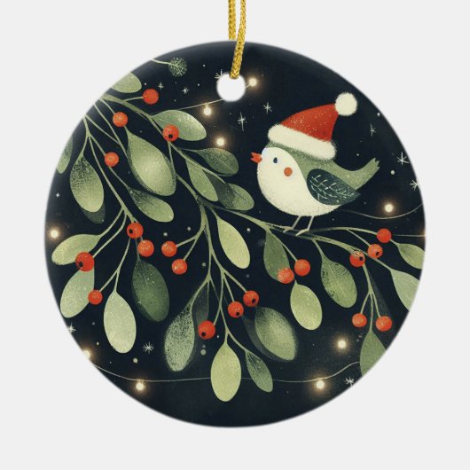 Baby Foto Christmas Mistletoe Robin Wreath Keramik Ornament (Vorne)
