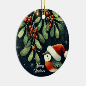 Baby Foto Christmas Mistletoe Robin Wreath Keramik Ornament (Rechts)