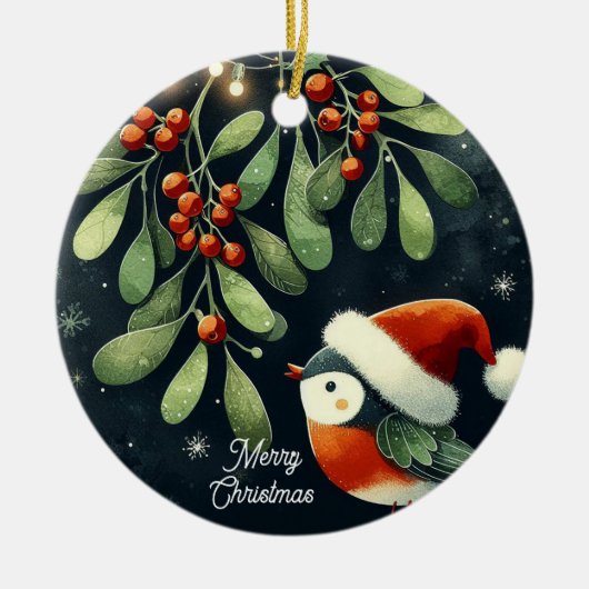 Baby Foto Christmas Mistletoe Robin Wreath Keramik Ornament (Vorne)